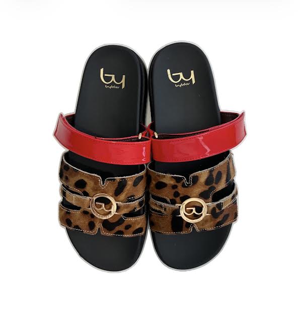 SLIPPER FAITH LEOPARD/RED BYBYBLOS