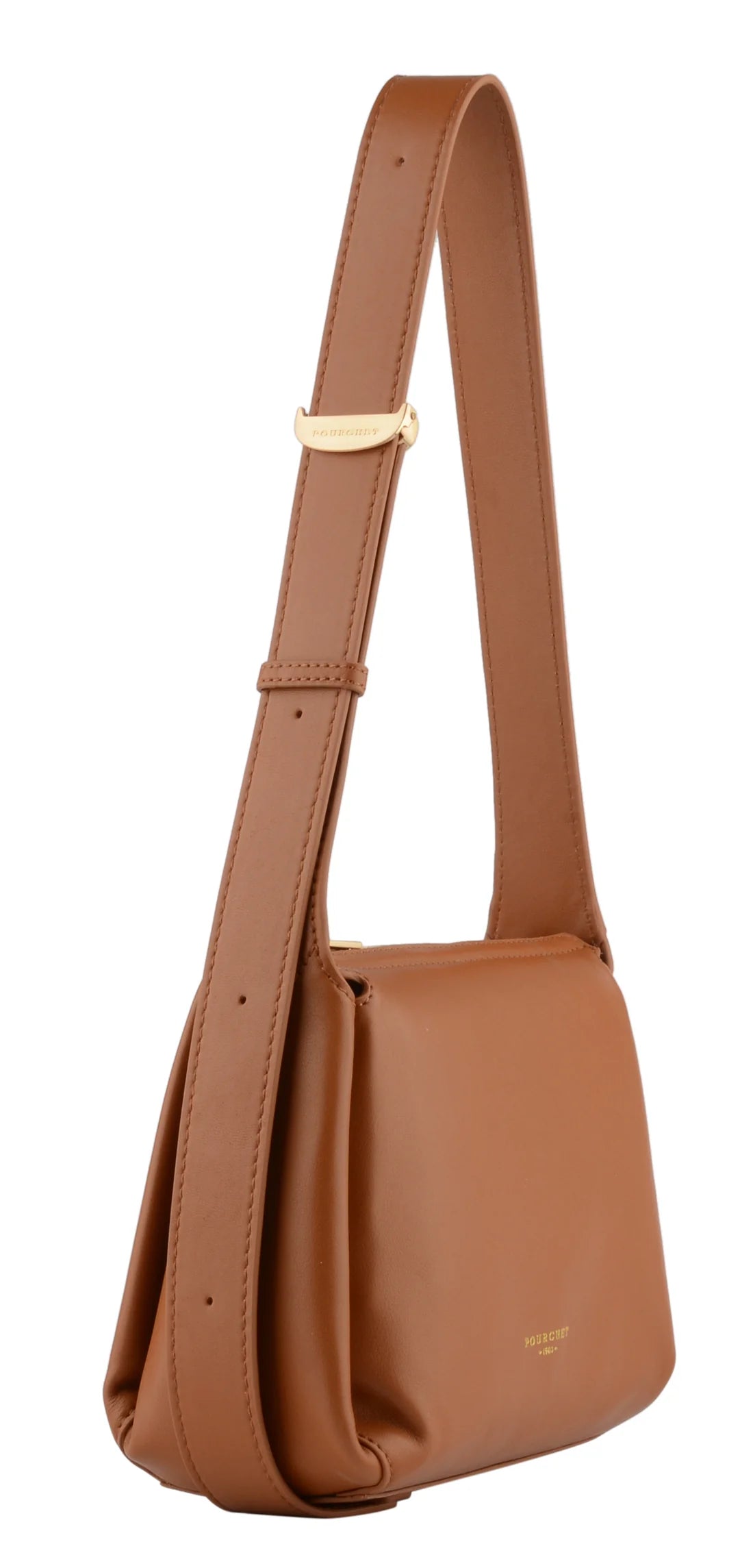 Piccola borsa a tracolla color cammello Pourchet