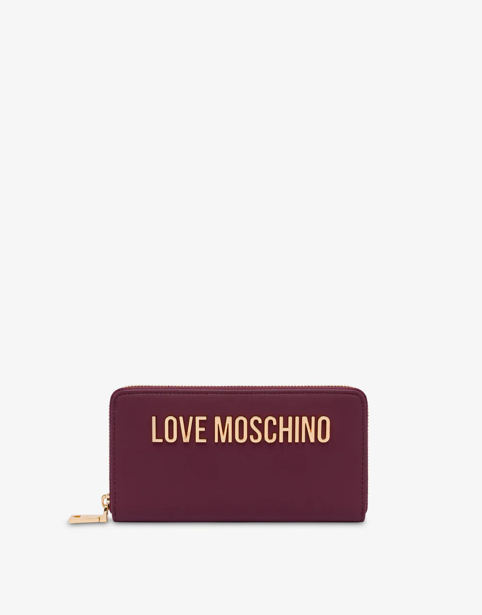 Portafoglio zip around con maxi logo LOVE MOSCHINO COLOR VINO