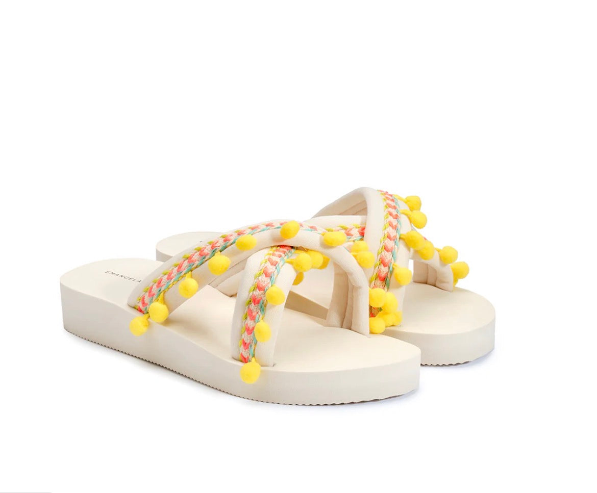 SANDALI DONNA CON ZEPPA PANNA E NAPPE GIALLE
