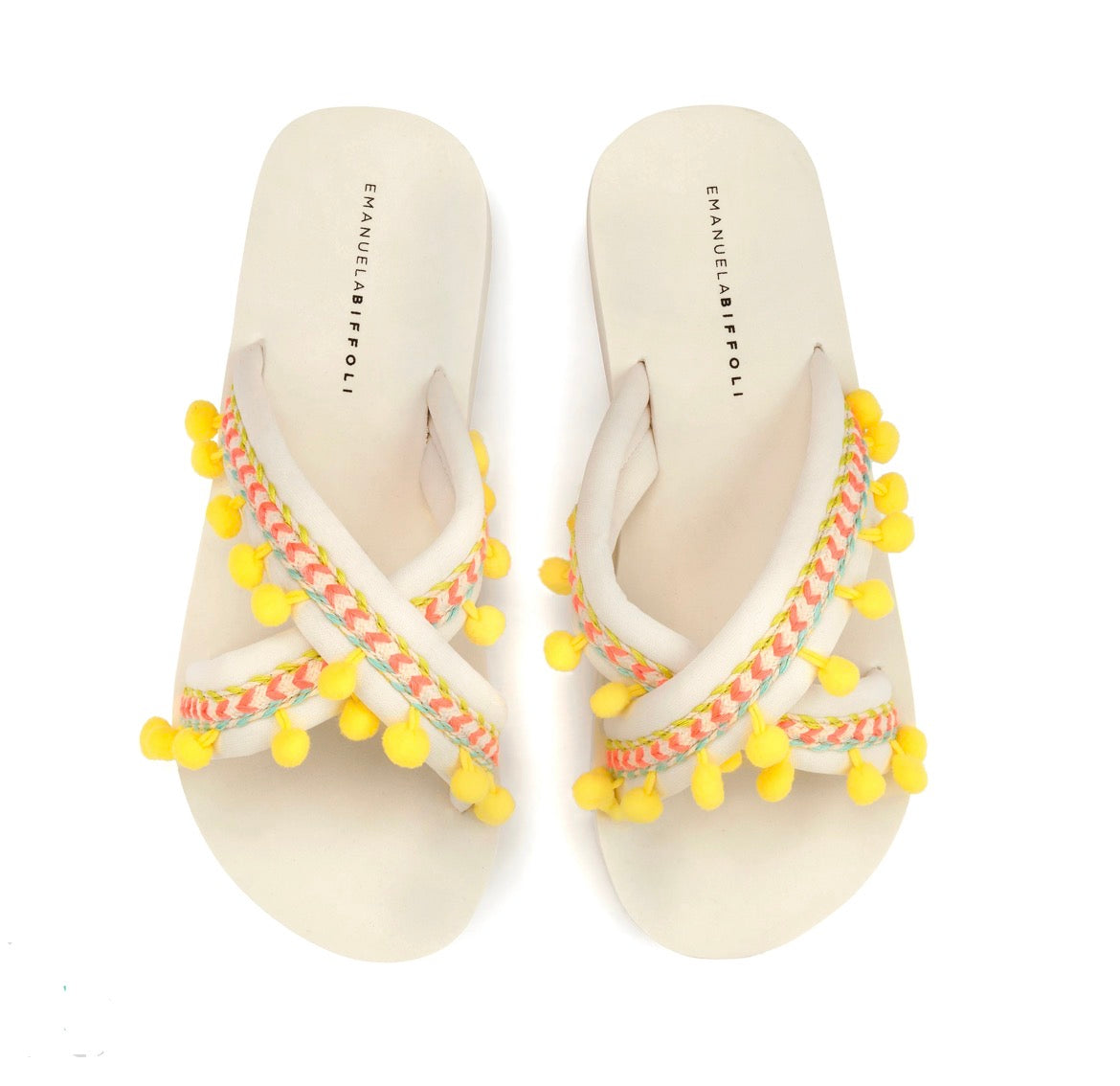 SANDALI DONNA CON ZEPPA PANNA E NAPPE GIALLE