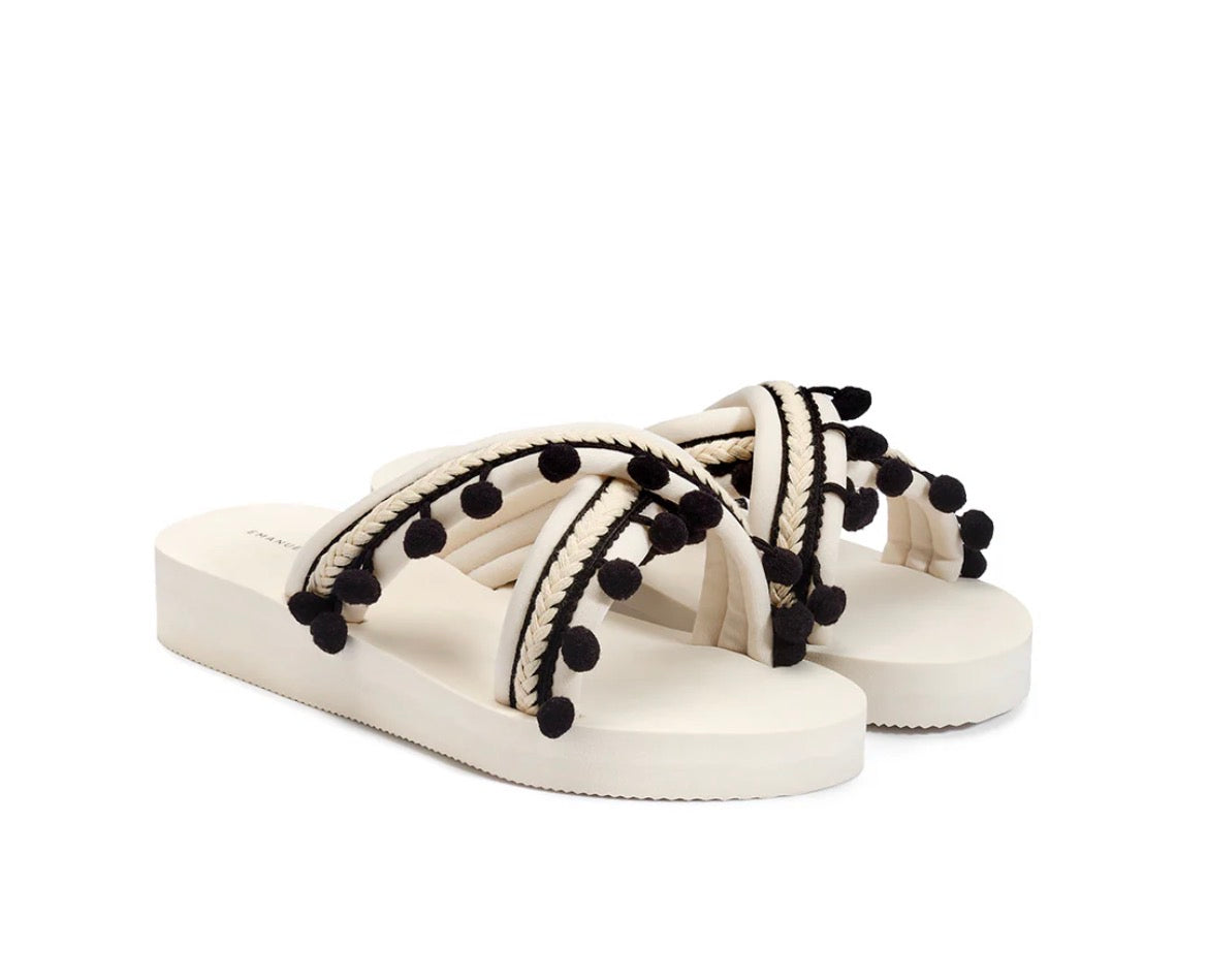 SANDALI DONNA CON ZEPPA PANNA E NAPPE NERE
