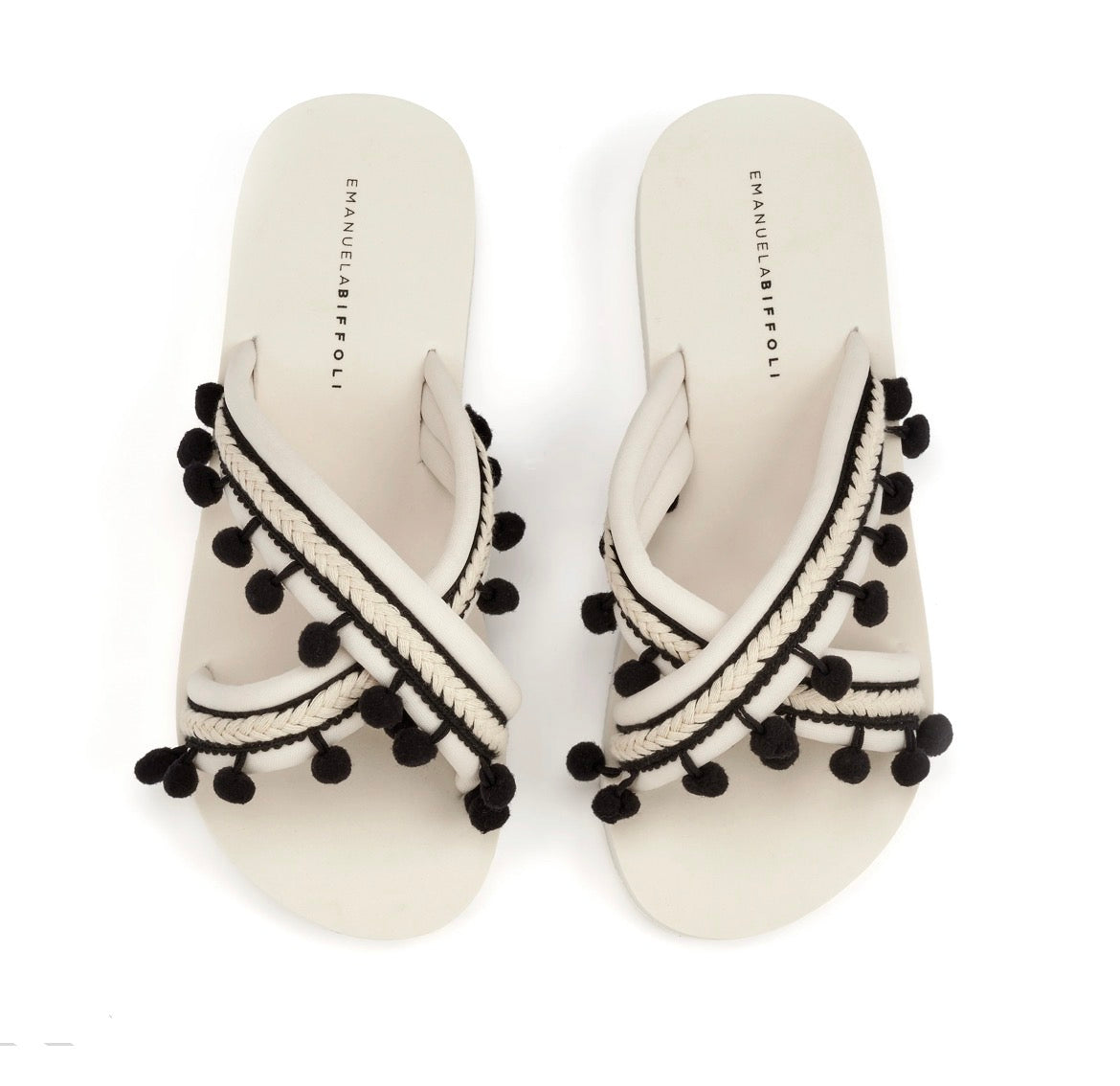 SANDALI DONNA CON ZEPPA PANNA E NAPPE NERE