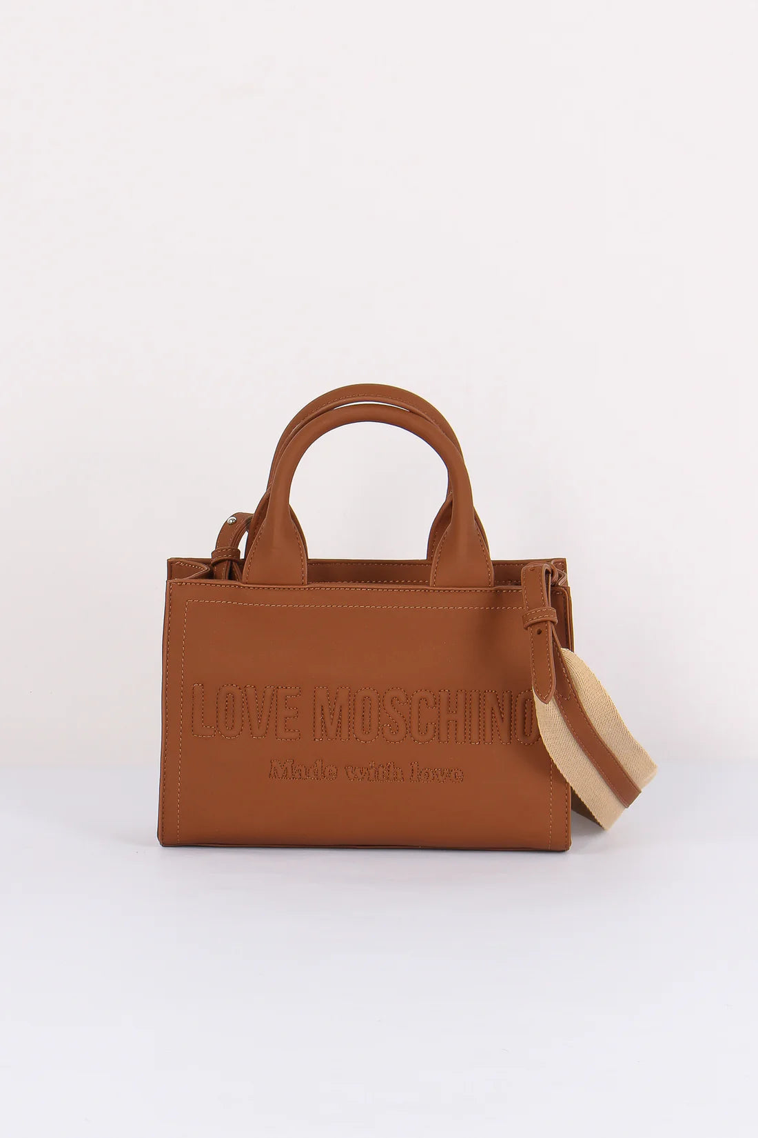 borsa piccola rigida color cuoio Love Moschino