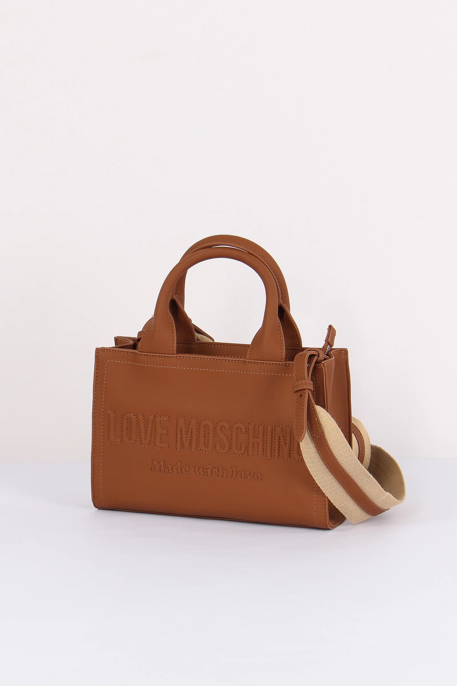 borsa piccola rigida color cuoio Love Moschino