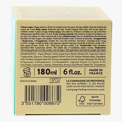 Crème corps énergisante menthe basilic, La Compagnie de Provence (180ml)