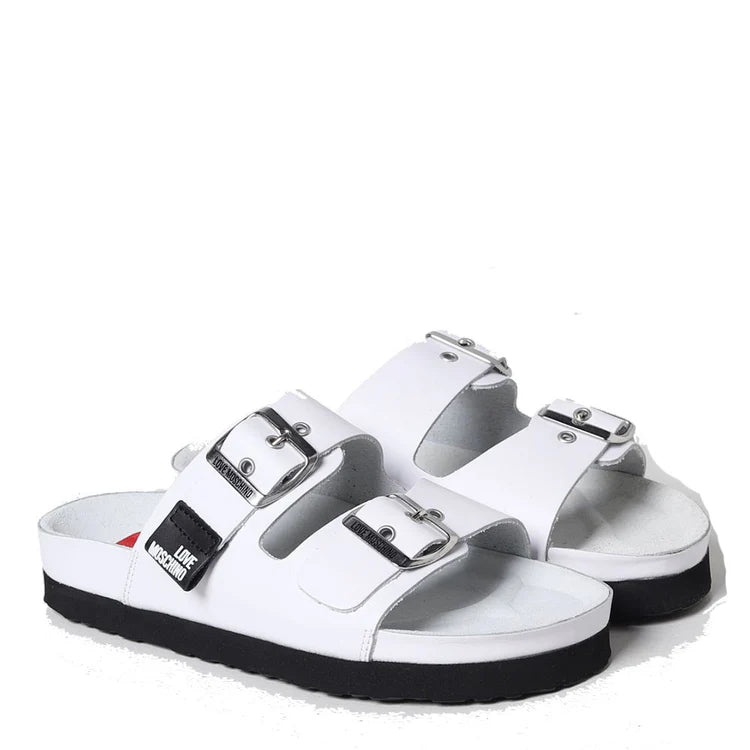 Ciabatte Donna Doppia Fascia LOVE MOSCHINO in Pelle Bianca n36