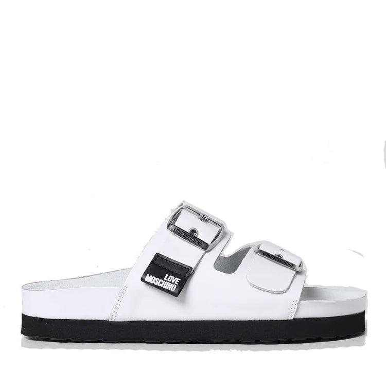 Ciabatte Donna Doppia Fascia LOVE MOSCHINO in Pelle Bianca n36