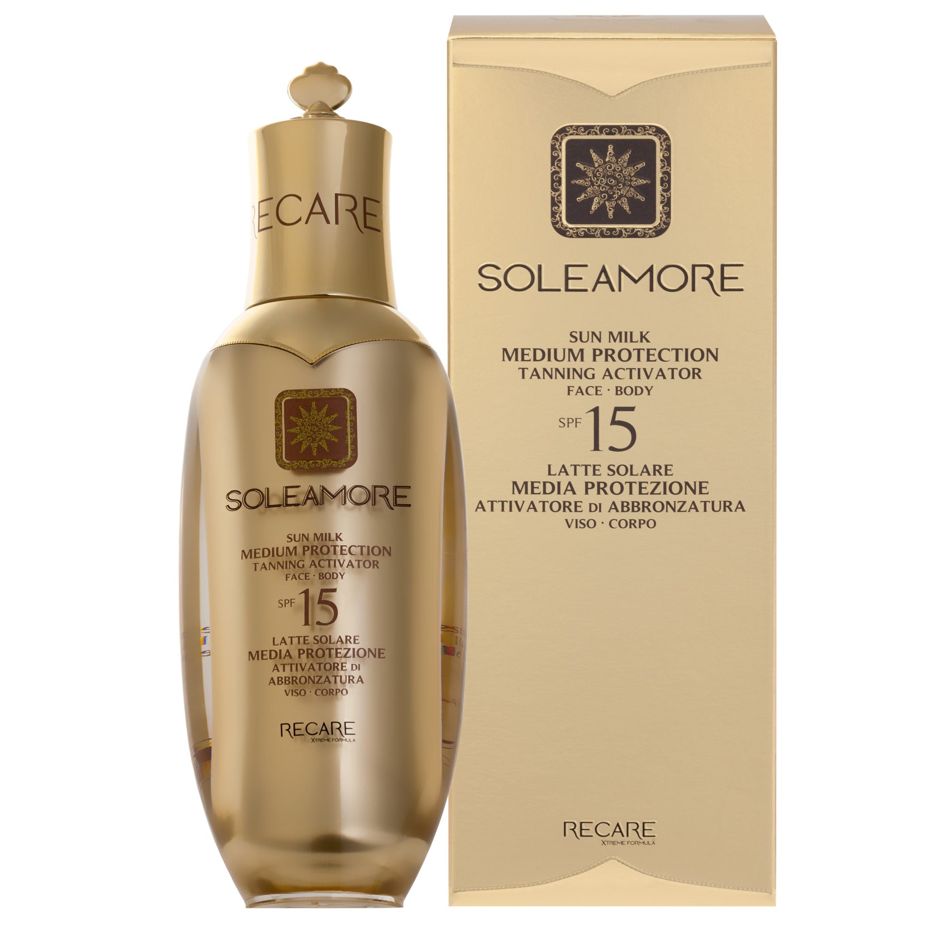 Recare SOLEAMORE Sun Milk Medium Protection Tanning Activator SPF 15 Viso Corpo